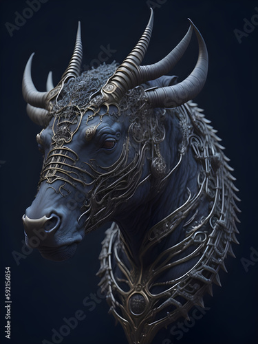 Bull head steampunk with titanium decorative, generative ai