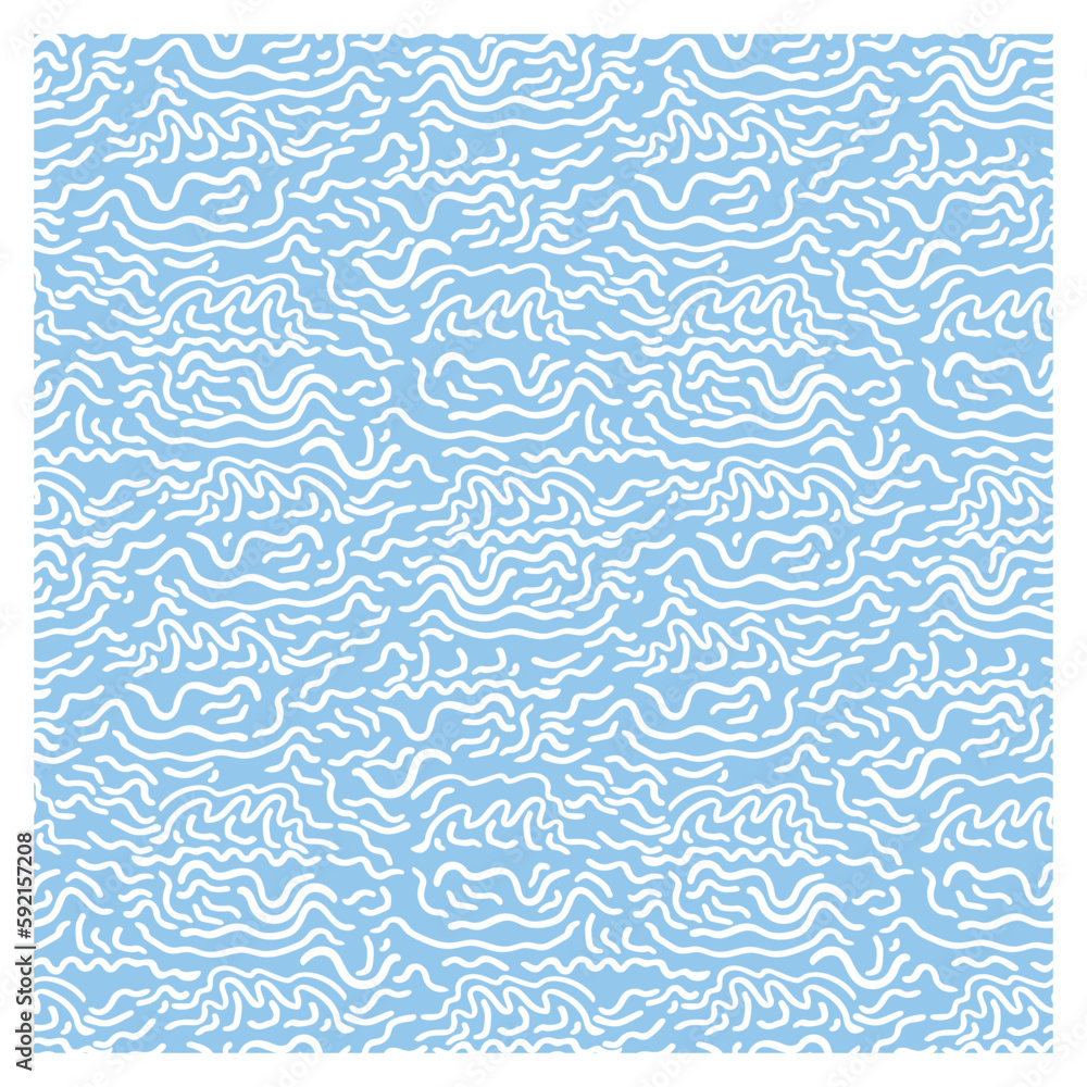 Seamless pattern of hand drawn white waves on blue background. Design for backdrops with sea, rivers or water texture.