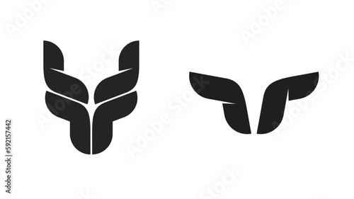 Logo bull cow icon vector, beef meat steak restaurant logotype idea, ox buffalo head abstract geometric simple graphic, ram cattle animal symbol, taurus dragon devil emblem silhouette image clipart