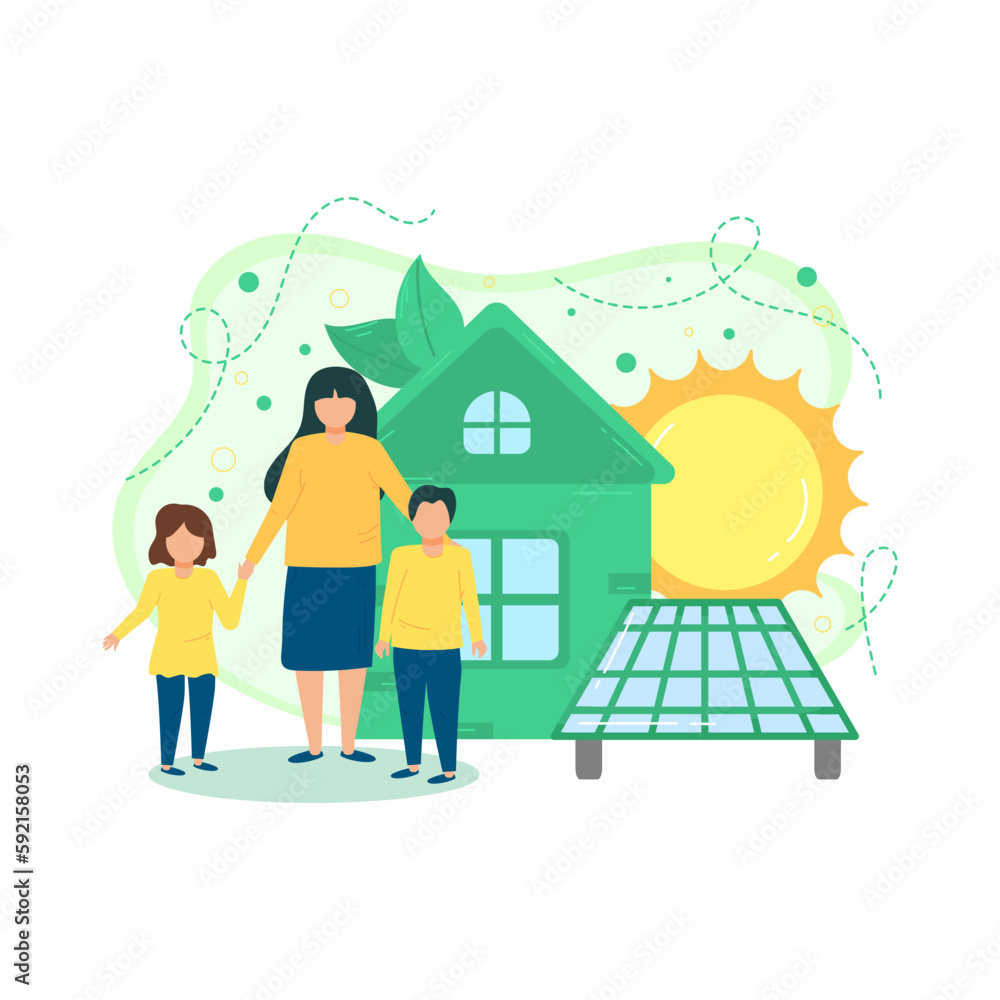 Ecology. The characters develop the concept of green energy. Green sustainable development illustration. The concept of green electricity and energy saving. Vector illustration. Ecology. The characters develop the concept of green energy. Green sustainable development illustration. The concept of green electricity and energy saving. Vector illustration.