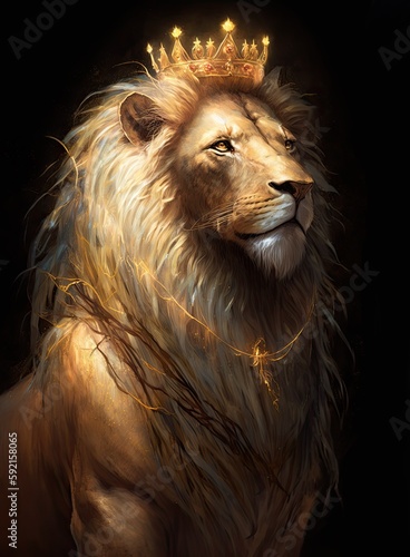 lion is the king of beasts  with a golden crown on his head  generative ai
