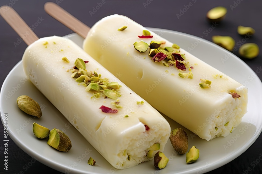 Homemade Kulfi Ice cream, Indian authentic dessert, sweet milk ice