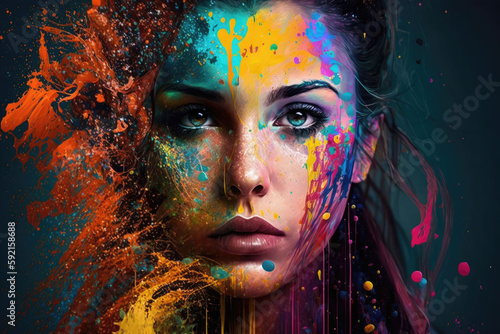 Colorful paint-sprayed people photography, AI generated