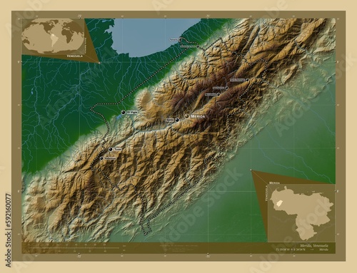 Merida, Venezuela. Physical. Labelled points of cities photo