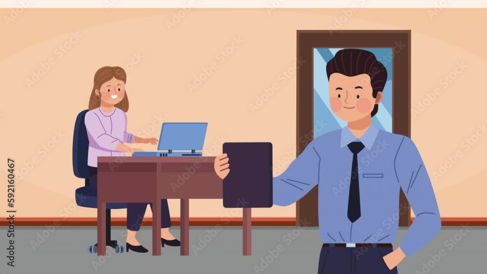 elegant business couple in the office animation elegant business couple in the office animation