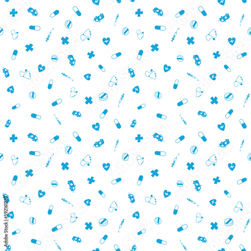 Medical seamless vector pattern. Background with thin line icons for presentation backdrop. Healthcare wallpaper.