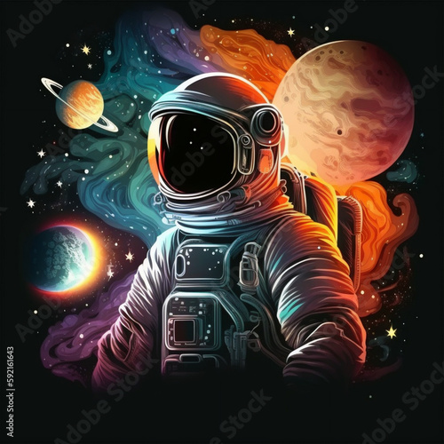 Space, astronaut and science fiction. Vector illustrations of universe, spaceship, planet, future, for background, poster or cover  © AUM