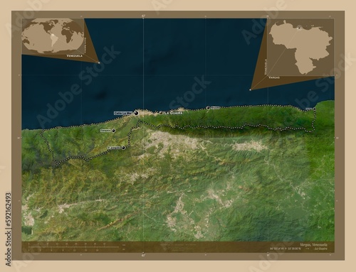 Vargas, Venezuela. Low-res satellite. Labelled points of cities photo