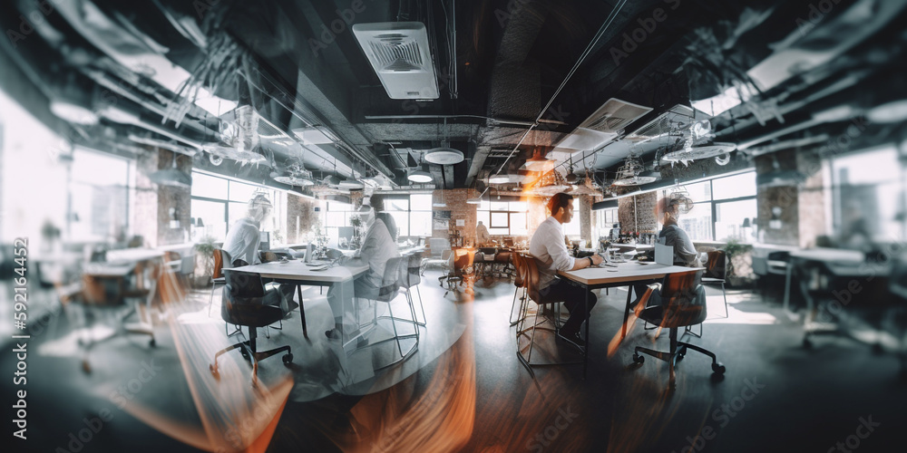Multiple exposure of fast paced business atmosphere. Generative AI