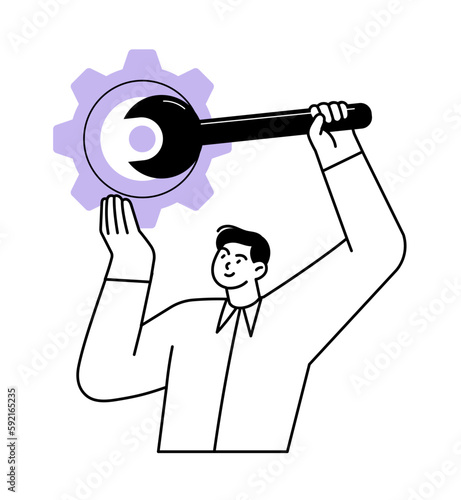 Man with a wrench taps the mechanism