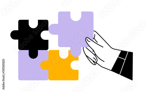 Hand attaches piece of puzzle