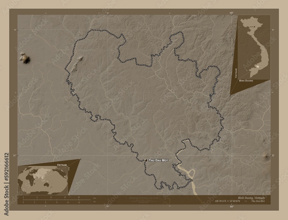 Binh Duong Vietnam Sepia Labelled Points Of Cities Stock