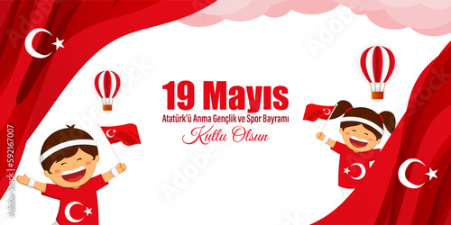 Vector illustration of Turkey Youth and Sports Day social media story feed mockup template post