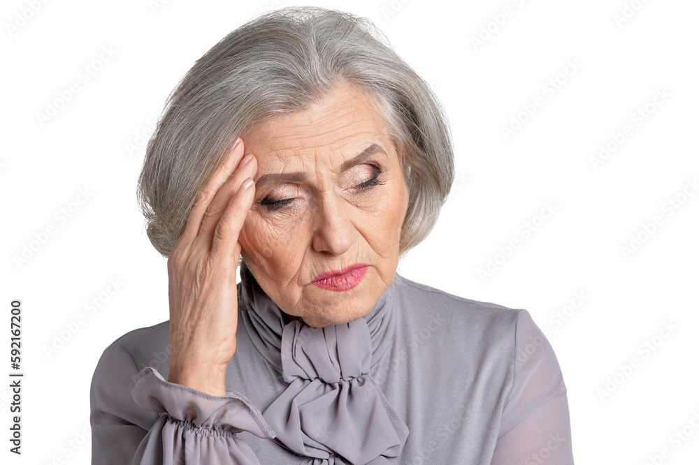 thoughtful senior woman isolated on white background thoughtful senior woman isolated on white background