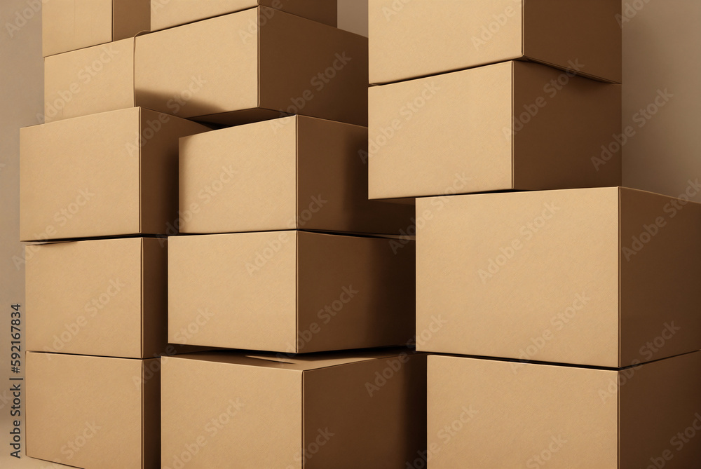 A stack of cardboard boxes, a lot of objects. Generative AI. A stack of cardboard boxes, a lot of objects. Generative AI.