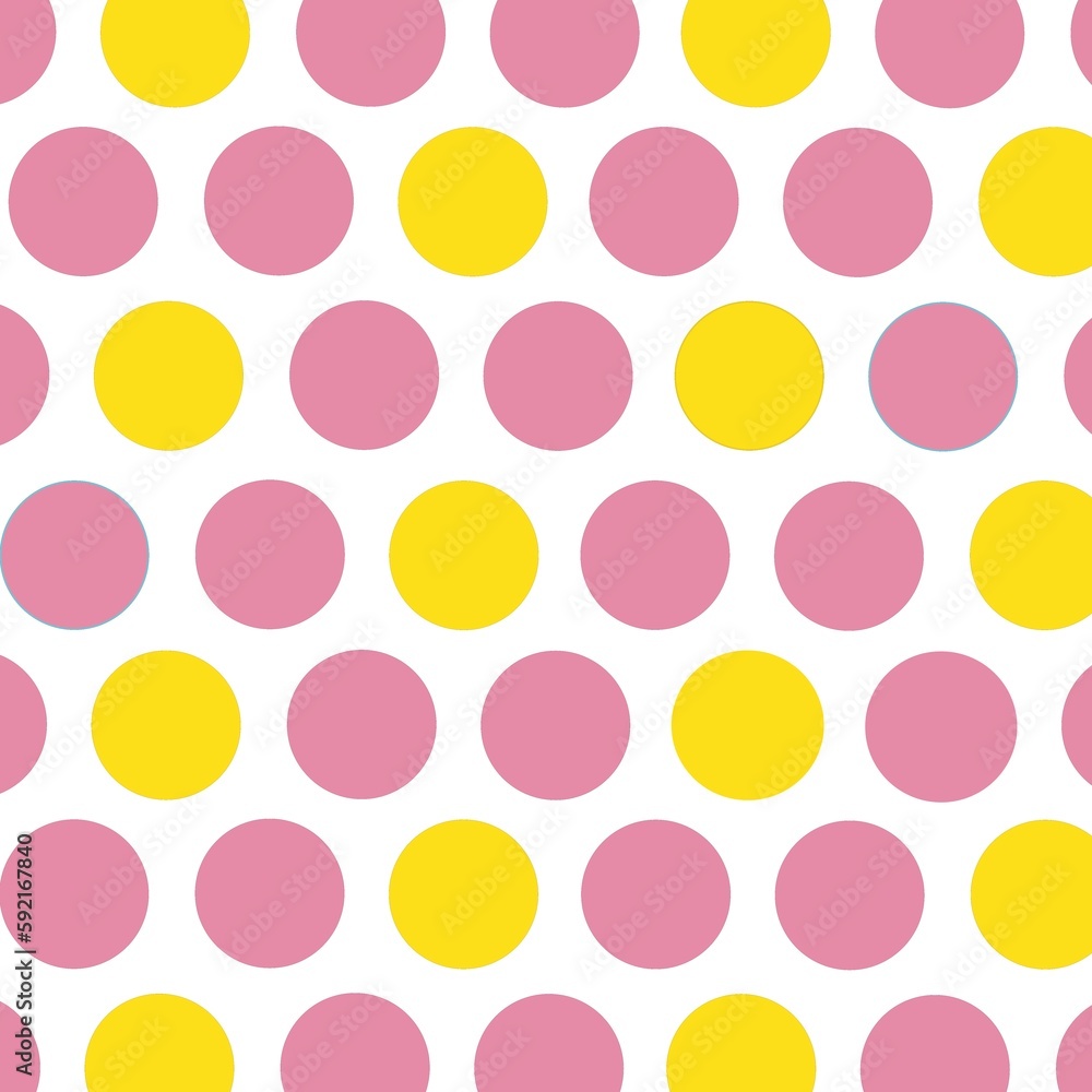Yellow and pink  polka dots on white background 