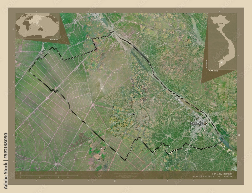 Fototapeta premium Can Tho, Vietnam. High-res satellite. Labelled points of cities