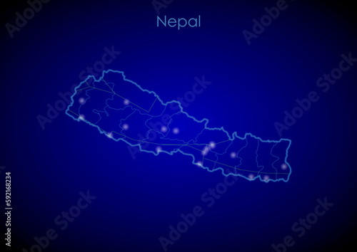 Nepal concept map with glowing cities and network covering the country  map of Nepal suitable for technology or innovation or internet concepts.