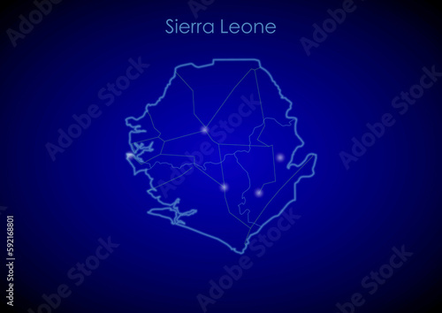 Sierra Leone concept map with glowing cities and network covering the country  map of Sierra Leone suitable for technology or innovation or internet concepts.