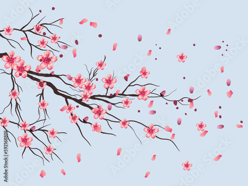 This stunning cherry blossom illustration captures the essence of springtime, with delicate pink petals floating gracefully in the breeze and intricate details and vibrant colors.