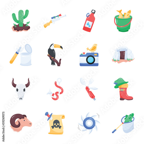 Hunting and Camping Tools Flat Stickers 

