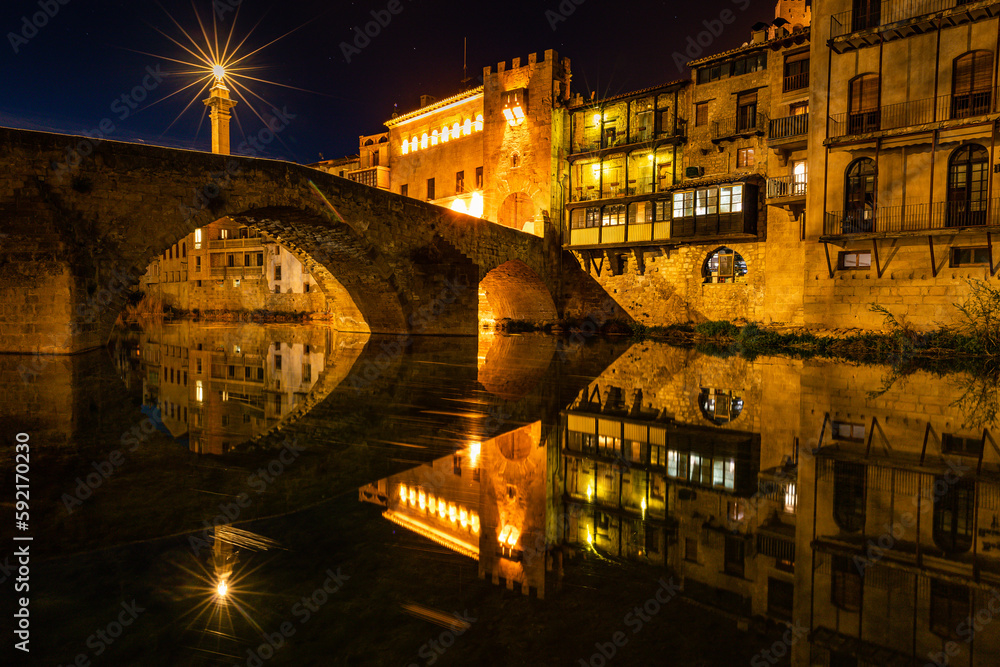 Calm river, Valderrobres at night, Teruel, Spain