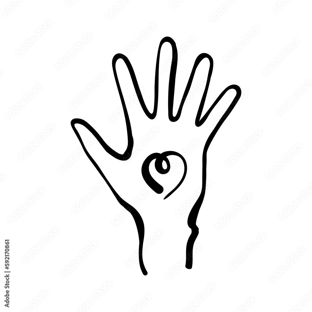 Fototapeta premium Line art heart from the hands. Vector doodle hand illustration. Concept of friendship and trust.