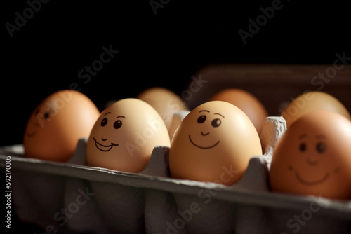 smiling eggs in a carton