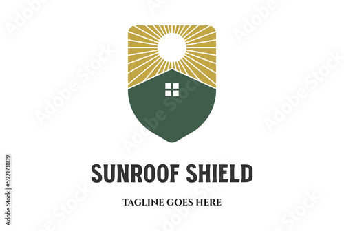 Sun Roof House Shield for Protect or Protection Logo Design