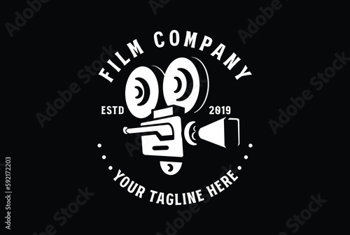 Hipster Retro Video Camera Badge Emblem Label for Cinema Movie Production Logo Design Vector