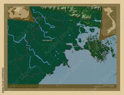Obraz na płótnie Hai Phong, Vietnam. Physical. Labelled points of cities w salonie
