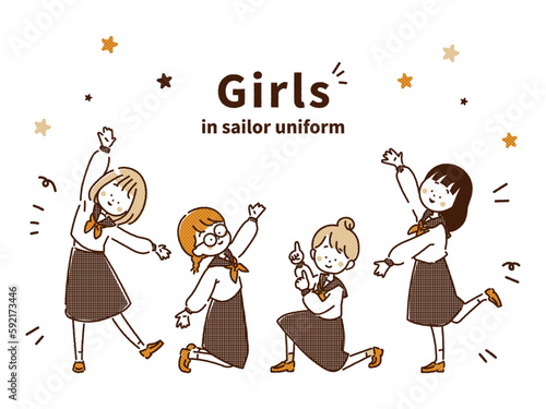 セーラー服の女の子のイラスト　手を広げたポーズ