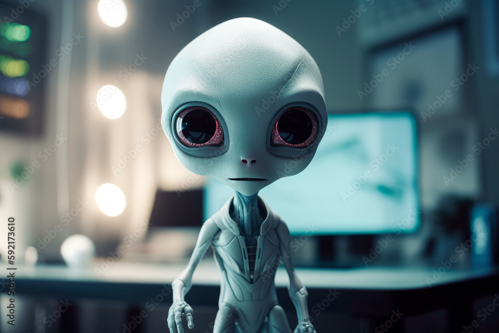 Young handsomme alien with big eyes at the office. Young handsomme alien with big eyes at the office.