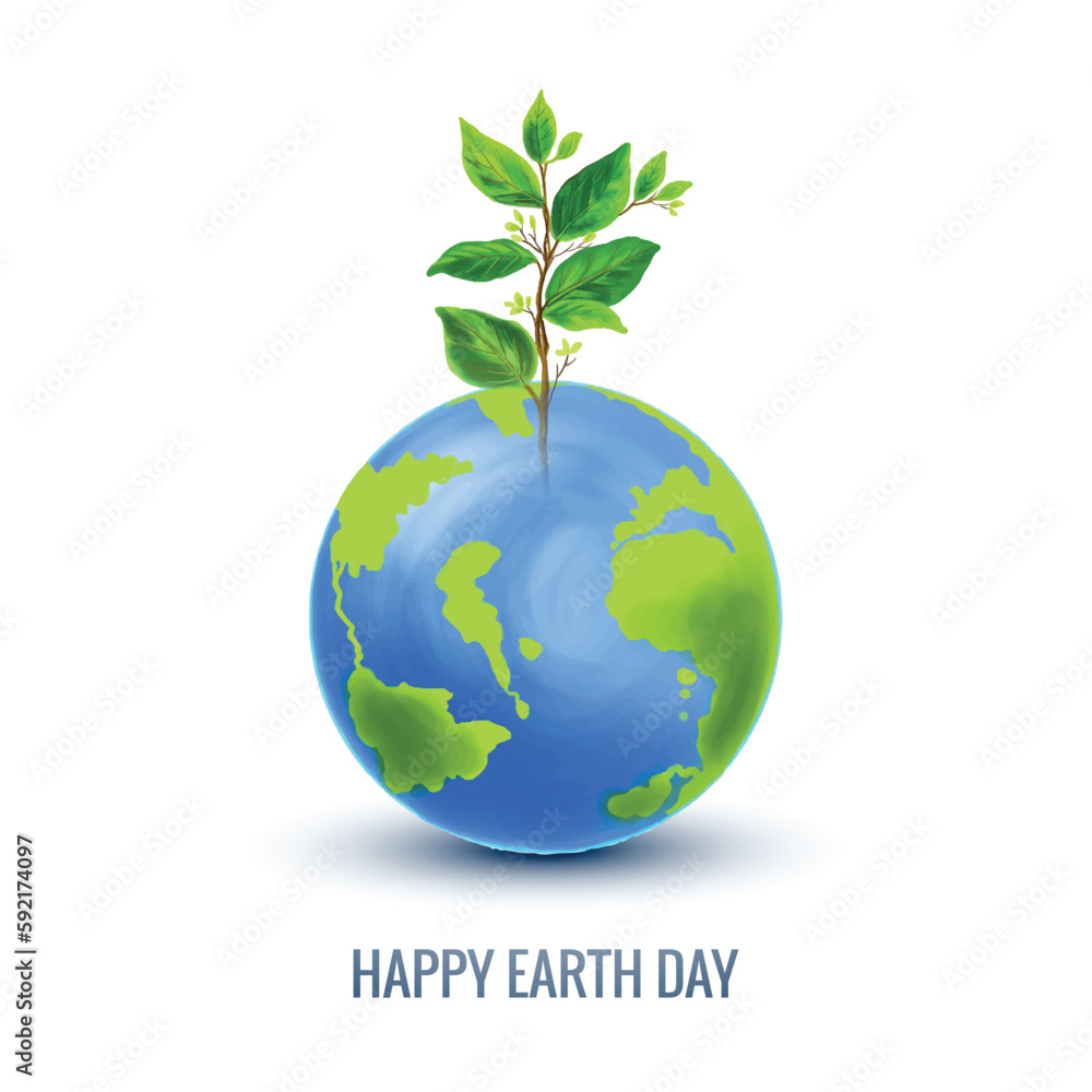 Happy earth day in globe and plant background Happy earth day in globe and plant background