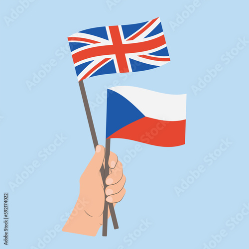Flags of UK and Czech Republic, Hand Holding flags