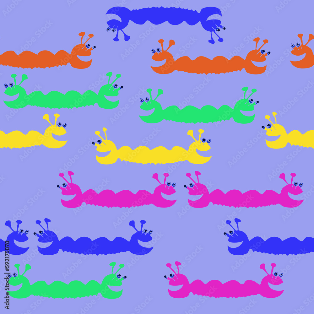 Obraz premium Horizontal stylized colored monsters. Hand drawn.