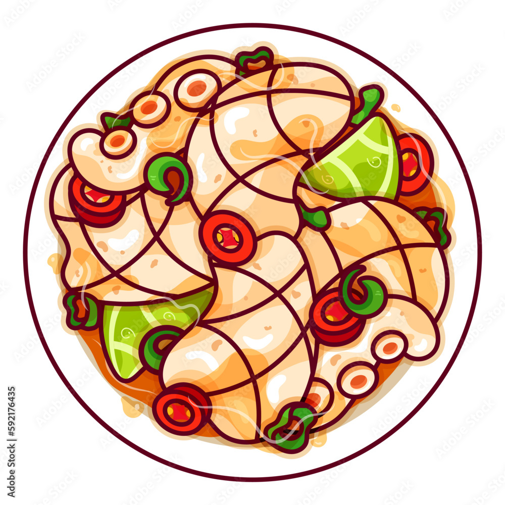 Chinese salt and pepper calamari illustration vector. Japanese salt and pepper squid icon top view. Thai spicy squid salad top view cartoon. Thai seafood menu icon top view vector. Chinese salt and pepper calamari illustration vector. Japanese salt and pepper squid icon top view. Thai spicy squid salad top view cartoon. Thai seafood menu icon top view vector.