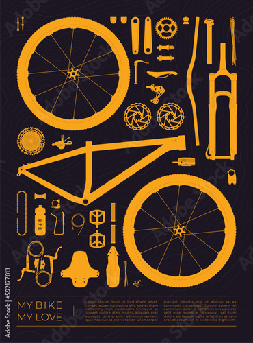 Vector infographic types of parts that make up a bicycle. Isolated on white background