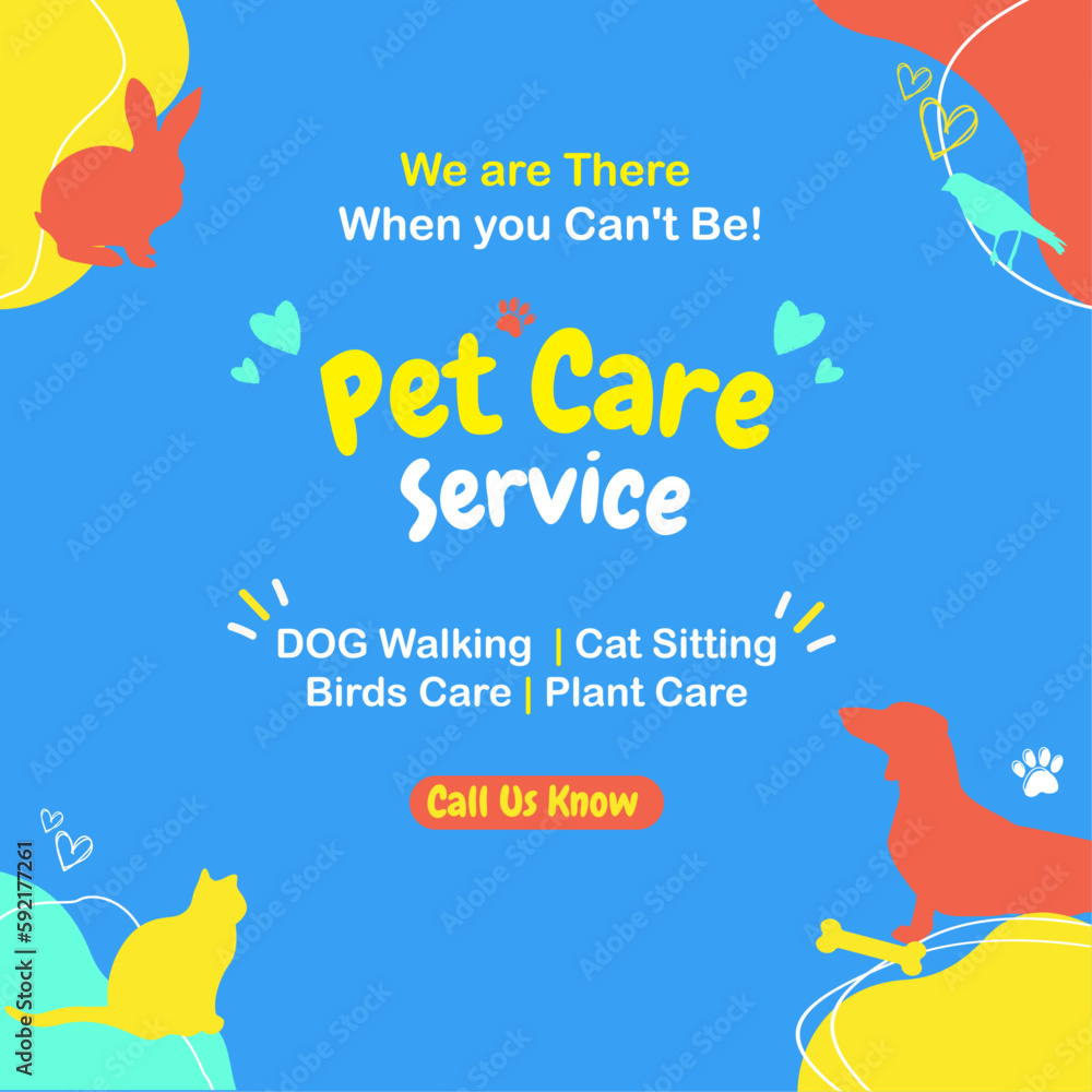 Pet Care Service social media post Template, Pets service, Promotional banner ads design Vector, Dog, Cat, Rabbit, Birds Pet Care Service social media post Template, Pets service, Promotional banner ads design Vector, Dog, Cat, Rabbit, Birds