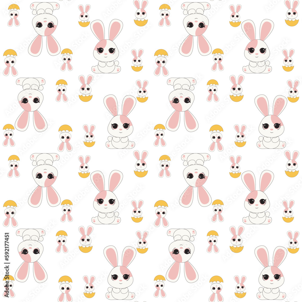 Vector pattern with Easter symbols and folk flowers. For Easter and other users. Design element.