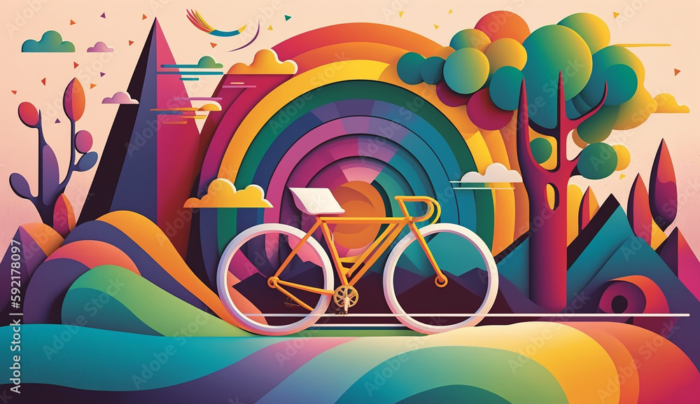 Fototapeta premium Rolling into National Bike Month Colorful Illustration. 