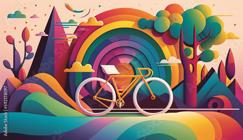 Rolling into National Bike Month Colorful Illustration.  photo