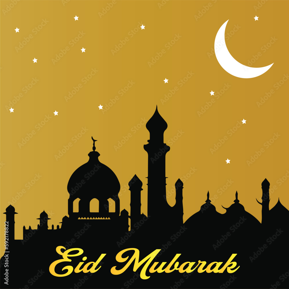 Eid Mubarak greeting Card Illustration,  Wishing for Islamic festival for banner, poster, background, flyer,illustration, brochure.
