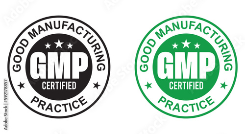GMP (Good Manufacturing Practice) certified round stamp on white background - Vector photo