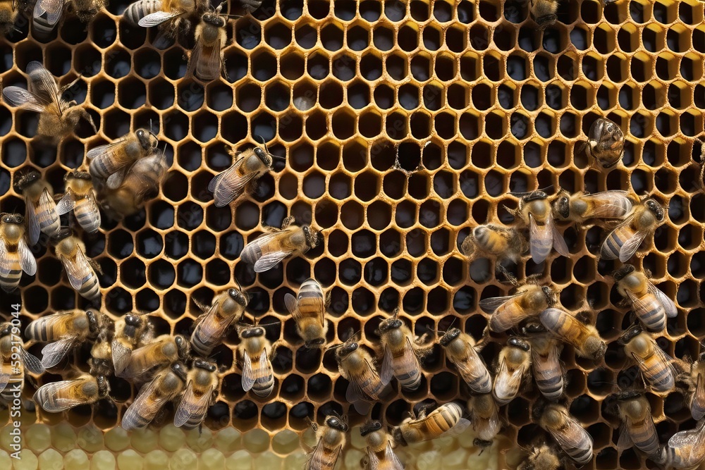 Bees fill the combs with honey, generative AI. Bees fill the combs with honey, generative AI.