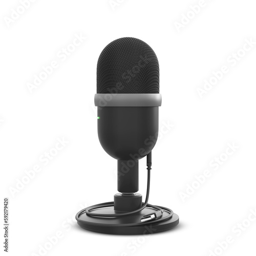 Black Microphone usb on the white background isolate. Concept usb style voice recording. Broadcast studio record modern style. USB Microphone Condenser Recording Microphone on stand. 