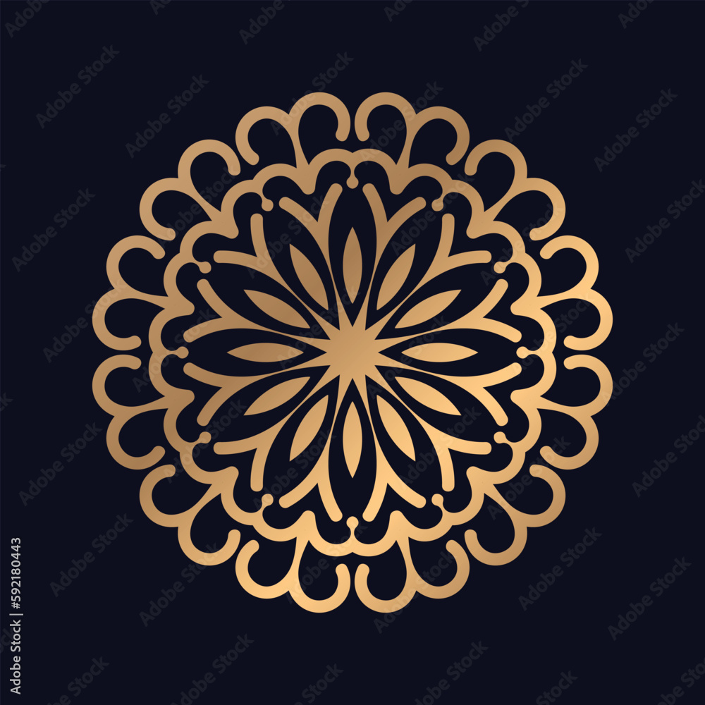 Round gold gradient mandala on black background Round gold gradient mandala on black background