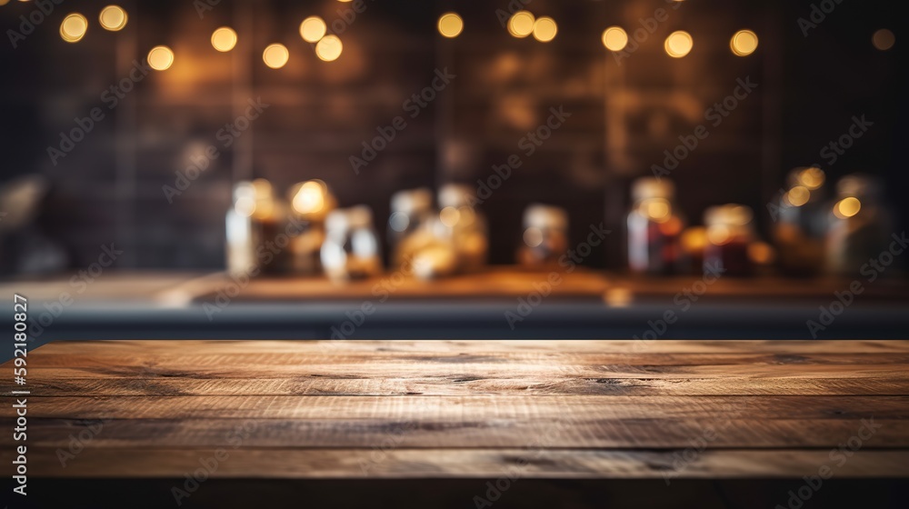 Rustic Elegance, Product Showcase on Wooden Tabletop with Bokeh Lights. Generative ai Rustic Elegance, Product Showcase on Wooden Tabletop with Bokeh Lights. Generative ai
