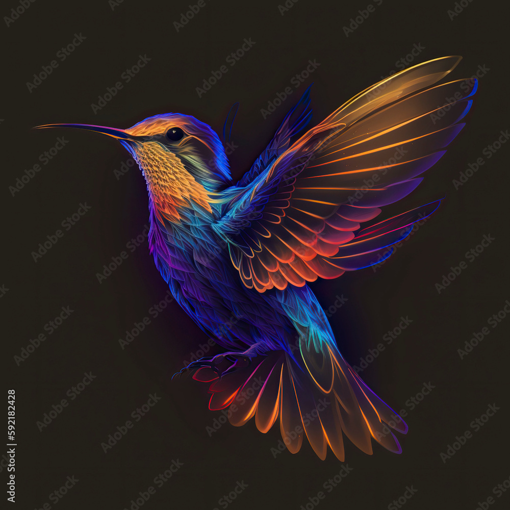 Obraz premium Hummingbird in neon colors. Generative AI.