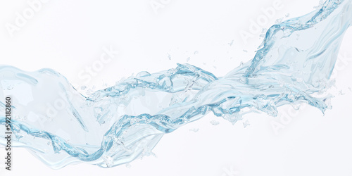 3d water splash white background, 3d motion water splashing for cosmetic and product background. 3d rendering illustration